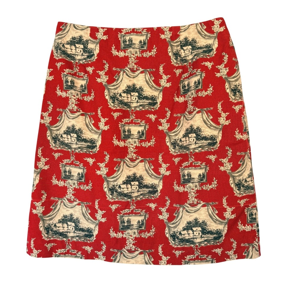 Vintage Talbots Petites Red Toile de Jouy Cotton Skirt Size 8P - Picture 3 of 7